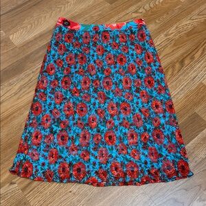 Isaac Mizrahi vibrant turquoise and pink floral lace pencil skirt. Size XSP.